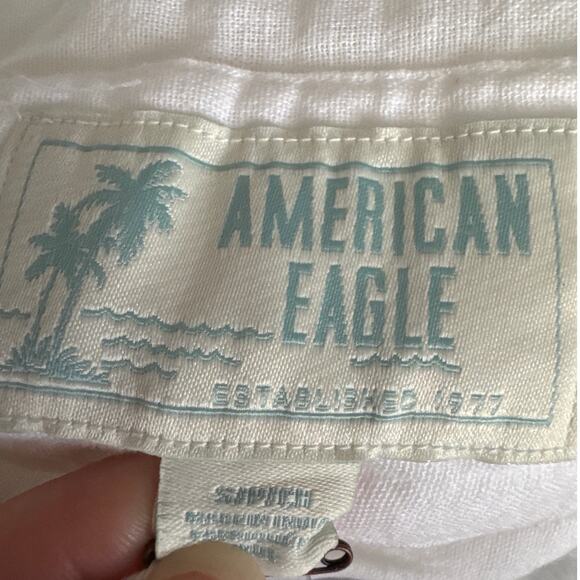 American Eagle White Lace Cutout Button Up Shirt Cotton Linen Women Small NWT - Picture 7 of 9